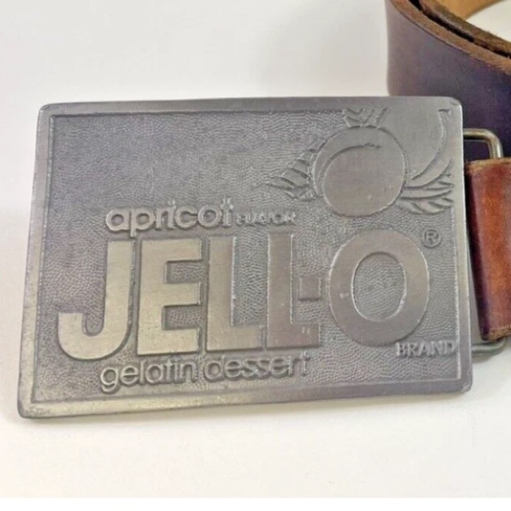 1970 Art Deco apricot brand, gelatin, Jell-O Silver Belt Buckle